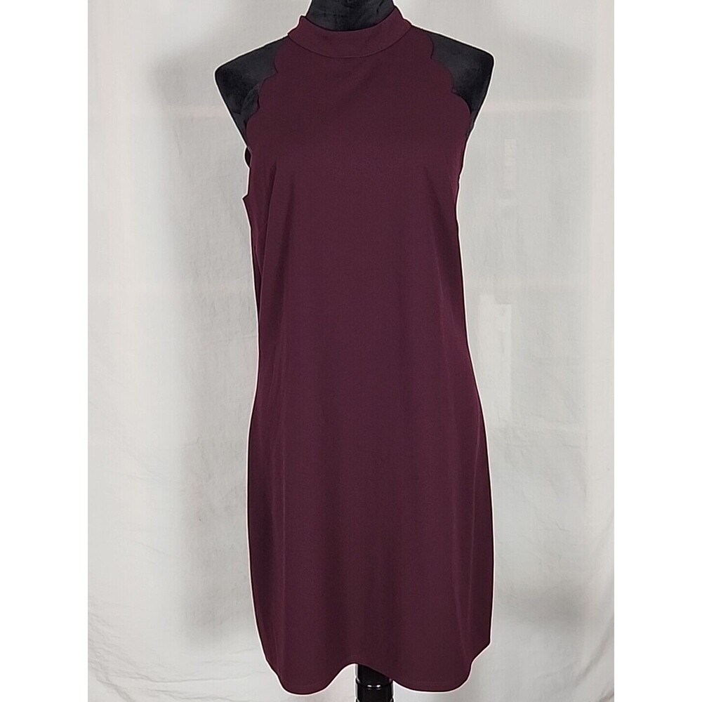 Fortune + Ivy Scalloped Halter Dress Burgundy Midi Dress X-Large Sleeveless NWOT